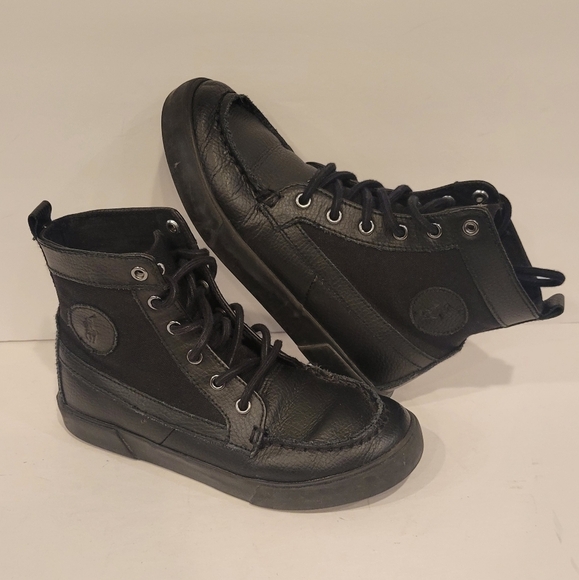 Polo Ralph Lauren high top classic black leather sneakers. Size: 2 Kids - Picture 7 of 7